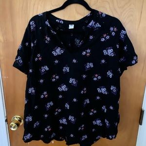 Black and blue floral short sleeve shirt